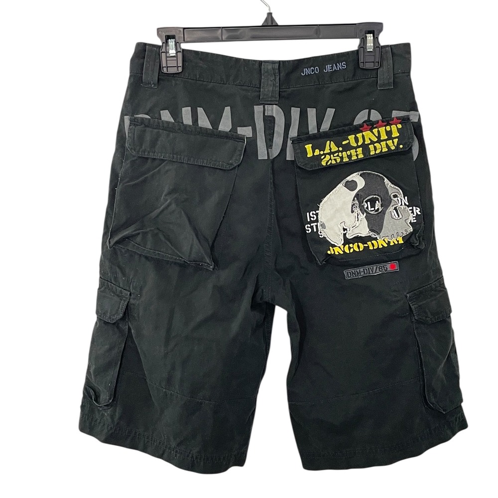 Vintage JNCO 90s Y2K Black Cargo Shorts 29" Waist Youth Size 16 LA UNIT 25th DIV